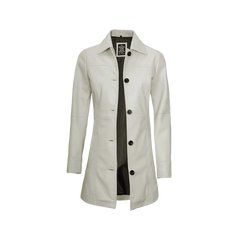 Kandis Women's Off White Real Leather Car Coat