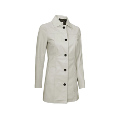 Kandis Women's Off White Real Leather Car Coat