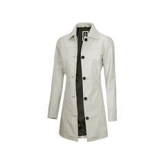 Kandis Women's Off White Real Leather Car Coat