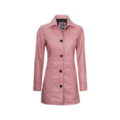 Kandis Women's Pink Real Leather Car Coat