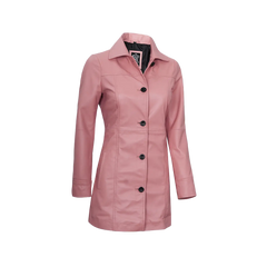 Kandis Women's Pink Real Leather Car Coat