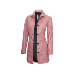 Kandis Women's Pink Real Leather Car Coat