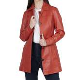 Kandis Women's Red Real Leather Car Coat