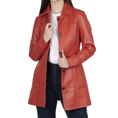 Kandis Women's Red Real Leather Car Coat