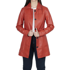 Kandis Women's Red Real Leather Car Coat