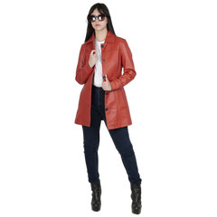 Kandis Women's Red Real Leather Car Coat