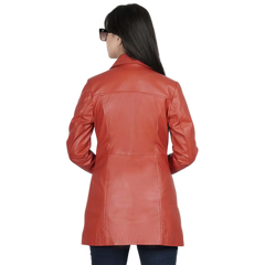 Kandis Women's Red Real Leather Car Coat