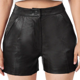 Karen Women's Black Fitted Leather Shorts - High Waisted Style