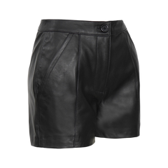 Karen Women's Black Fitted Leather Shorts - High Waisted Style