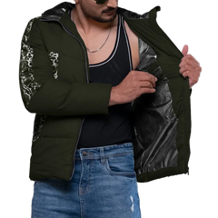 Karter Men's Green Hooded Duck Down Jacket - Insulated Puffer Jacket