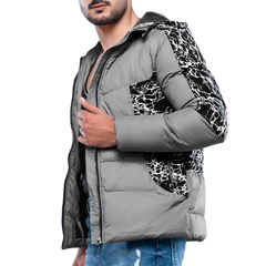 Karter Men's Light Grey Hooded Duck Down Jacket - Insulated Puffer Jacket