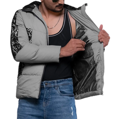 Karter Men's Light Grey Hooded Duck Down Jacket - Insulated Puffer Jacket