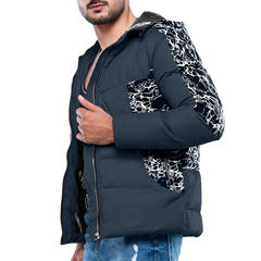 Karter Men's Navy Blue Hooded Duck Down Jacket - Insulated Puffer Jacket