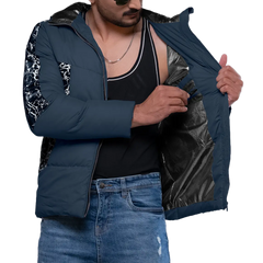 Karter Men's Navy Blue Hooded Duck Down Jacket - Insulated Puffer Jacket