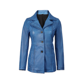 Katie Women's Blue Leather 3/4 Length Car Coat