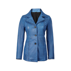 Katie Women's Blue Leather 3/4 Length Car Coat