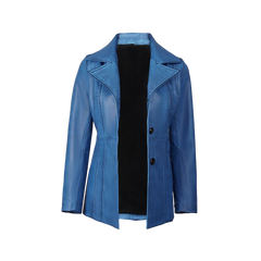 Katie Women's Blue Leather 3/4 Length Car Coat