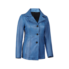 Katie Women's Blue Leather 3/4 Length Car Coat