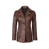 Katie Women's Dark Brown Leather 3/4 Length Car Coat