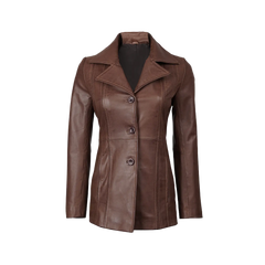 Katie Women's Dark Brown Leather 3/4 Length Car Coat