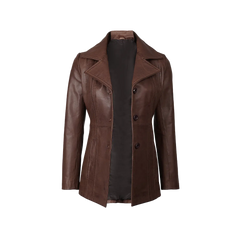 Katie Women's Dark Brown Leather 3/4 Length Car Coat