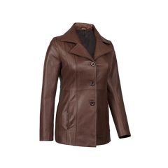 Katie Women's Dark Brown Leather 3/4 Length Car Coat