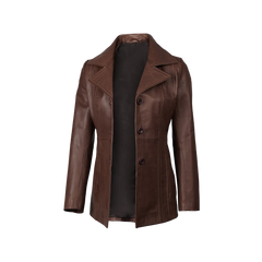 Katie Women's Dark Brown Leather 3/4 Length Car Coat