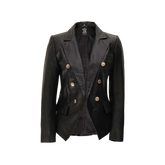 Kim Women’s Black Double-Breasted Lambskin Leather Blazer