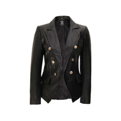 Kim Women’s Black Double-Breasted Lambskin Leather Blazer