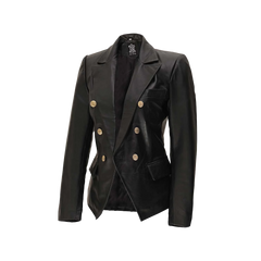 Kim Women’s Black Double-Breasted Lambskin Leather Blazer