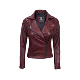 Kimberley Leather Motorcycle Burgundy Jacket for Women