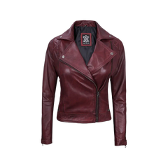 Kimberley Leather Motorcycle Burgundy Jacket for Women