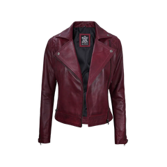 Kimberley Leather Motorcycle Burgundy Jacket for Women