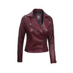 Kimberley Leather Motorcycle Burgundy Jacket for Women