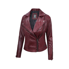 Kimberley Leather Motorcycle Burgundy Jacket for Women