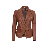 Kinley Women's Double Breasted Brown Leather Blazer Jacket