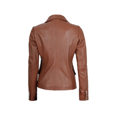Kinley Women's Double Breasted Brown Leather Blazer Jacket