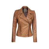 Kirsten Women's Asymmetrical Camel Brown Real Leather Jacket