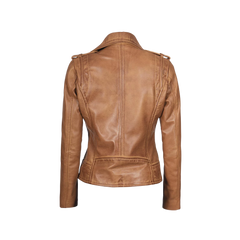 Kirsten Women's Asymmetrical Camel Brown Real Leather Jacket