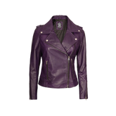 Kirsten Women's Purple Asymmetrical Moto Style Leather Jacket
