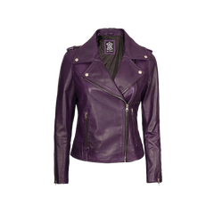 Kirsten Women's Purple Asymmetrical Moto Style Leather Jacket