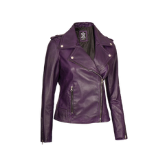 Kirsten Women's Purple Asymmetrical Moto Style Leather Jacket