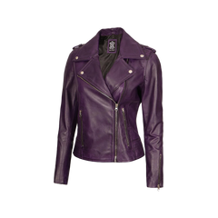 Kirsten Women's Purple Asymmetrical Moto Style Leather Jacket