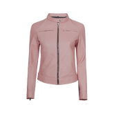 Light Pink Women's Motorcycle Cafe Racer Leather Jacket