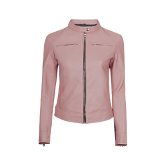 Light Pink Women's Motorcycle Cafe Racer Leather Jacket