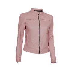 Light Pink Women's Motorcycle Cafe Racer Leather Jacket