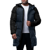 Lonnie Men's Blue & Black Hooded Puffer Coat - Parka Style