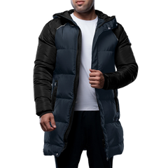 Lonnie Men's Blue & Black Hooded Puffer Coat - Parka Style