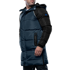 Lonnie Men's Blue & Black Hooded Puffer Coat - Parka Style