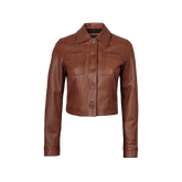 Mable Women’s Cognac Brown Cropped Harrington Leather Jacket